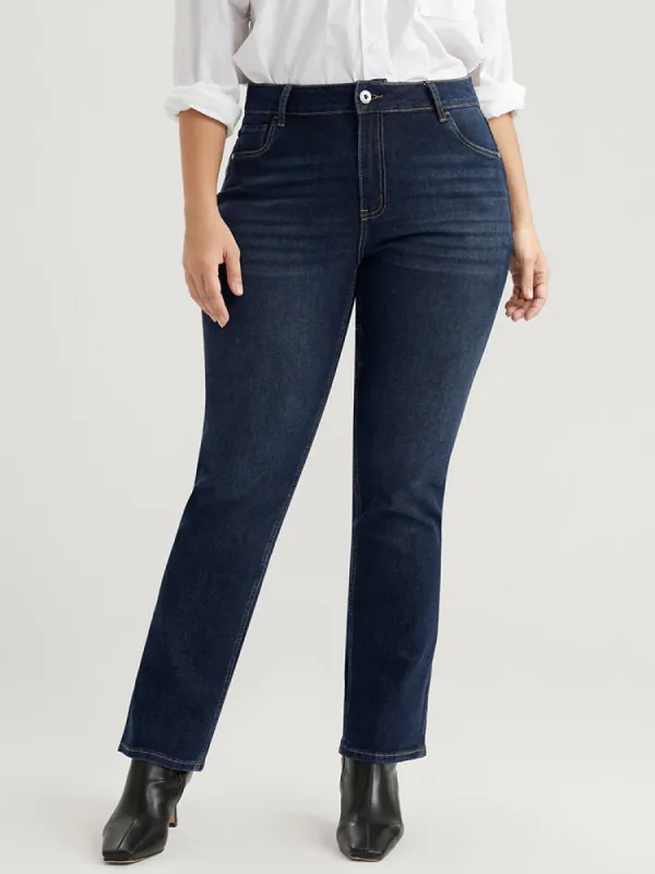 Straight Leg Very Stretchy High Rise Dark Wash Full Jeans sold by Bloomchic