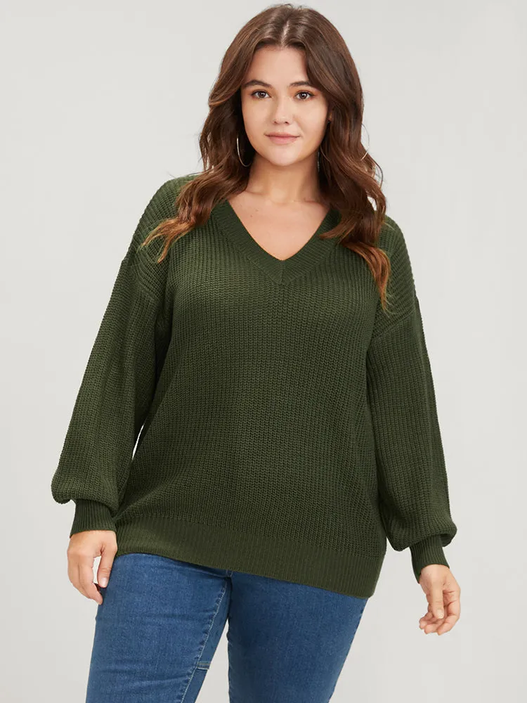 Solid Pointelle Knit V Neck Knit Top sold by Bloomchic