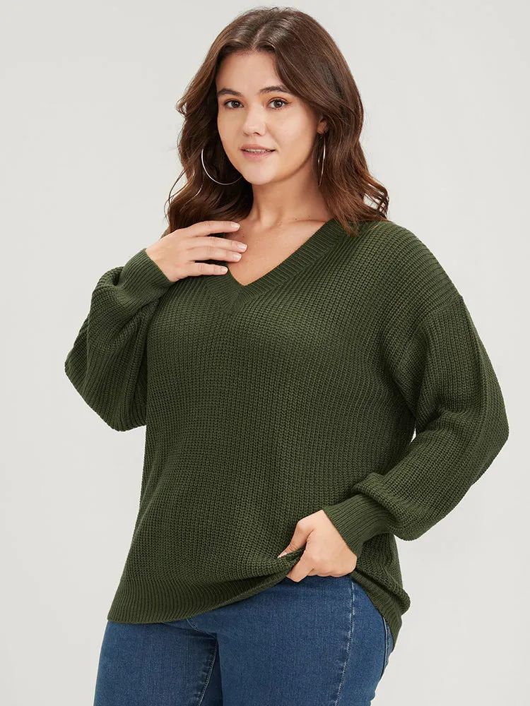 Solid Pointelle Knit V Neck Knit Top sold by Bloomchic product image thumbnail 2