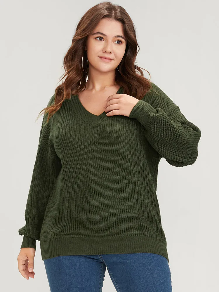 Solid Pointelle Knit V Neck Knit Top sold by Bloomchic product image thumbnail 3