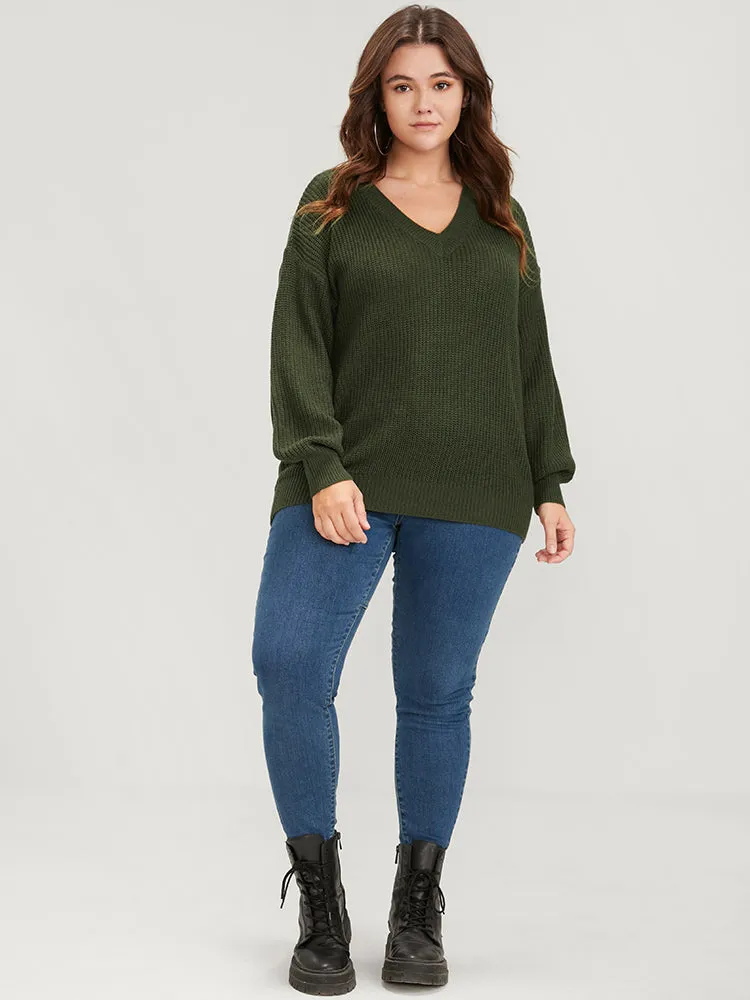 Solid Pointelle Knit V Neck Knit Top sold by Bloomchic product image thumbnail 4