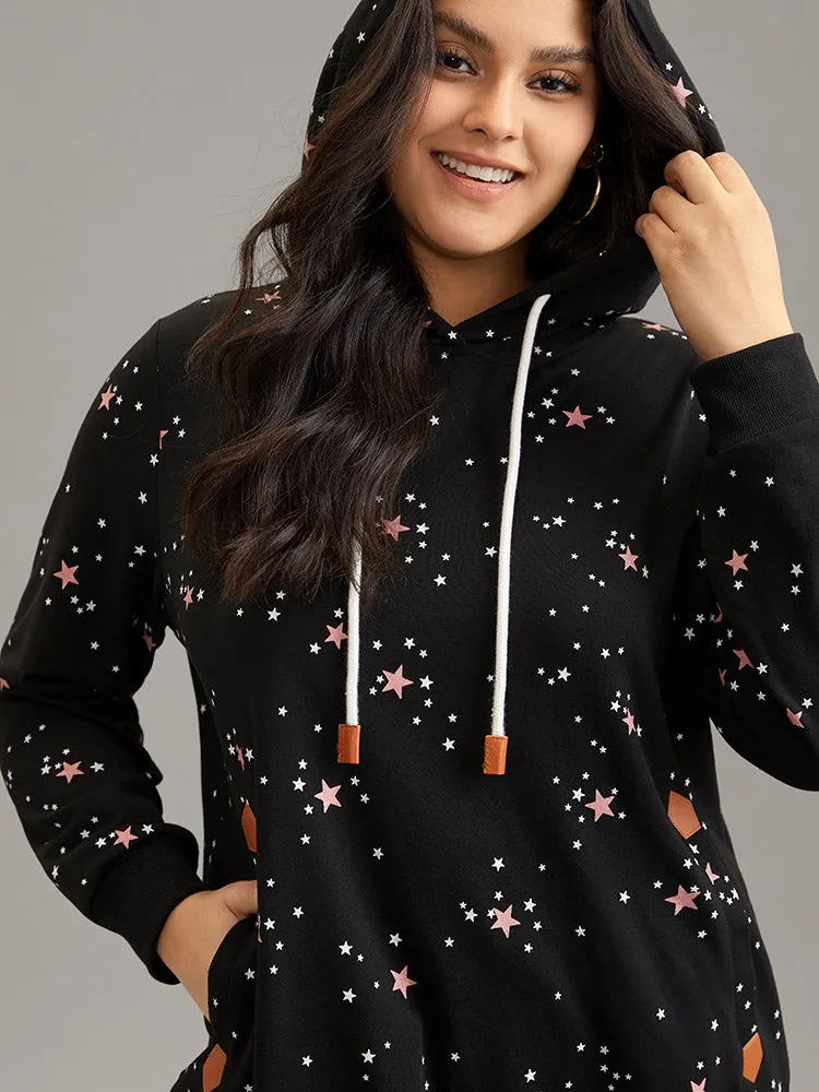 Star Kangaroo Pocket Hooded Rib Knit Sweatshirt sold by Bloomchic product image thumbnail 5