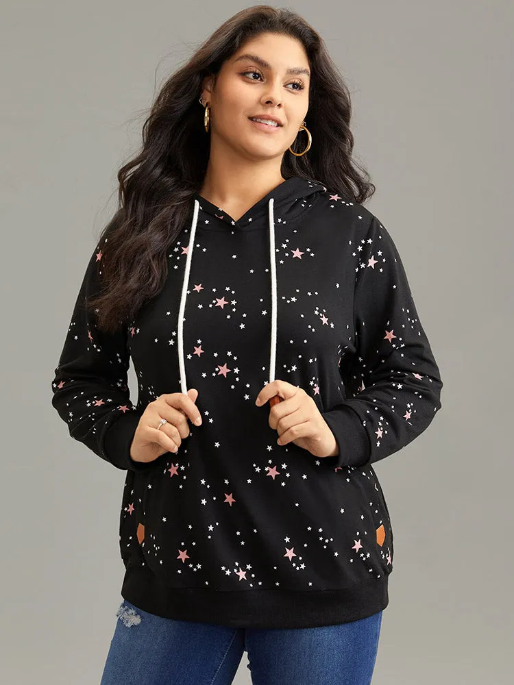 Star Kangaroo Pocket Hooded Rib Knit Sweatshirt sold by Bloomchic