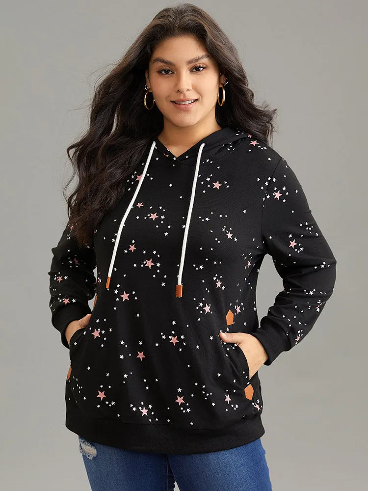 Star Kangaroo Pocket Hooded Rib Knit Sweatshirt sold by Bloomchic product image thumbnail 3