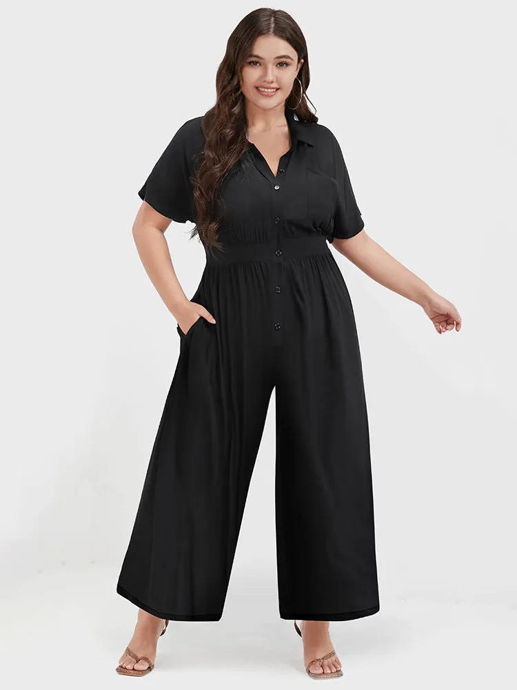 Solid Pocket Button Up Shirt Collar Jumpsuit sold by Bloomchic