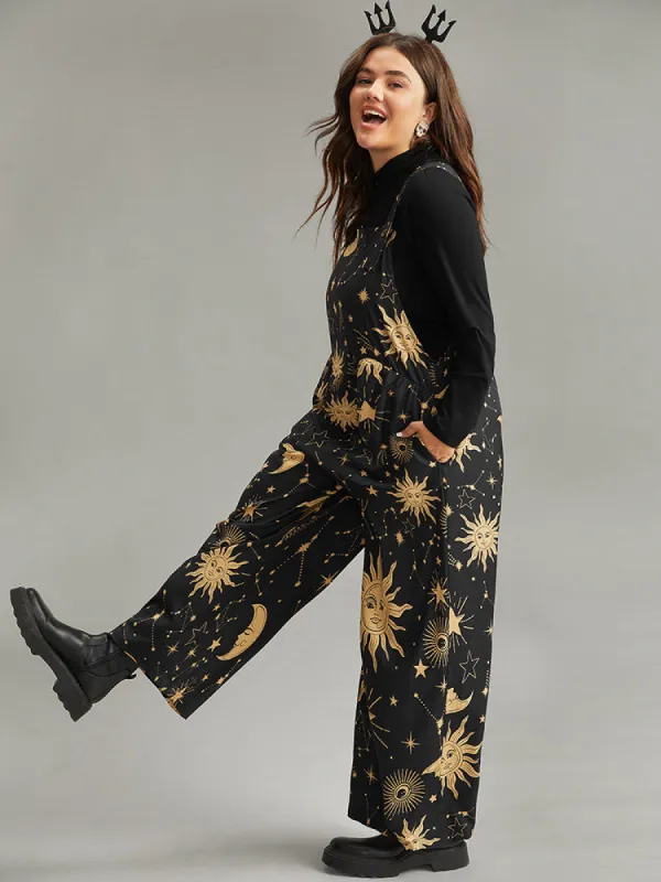 Halloween Moon & Star Print Overall Cami Jumpsuit sold by Bloomchic