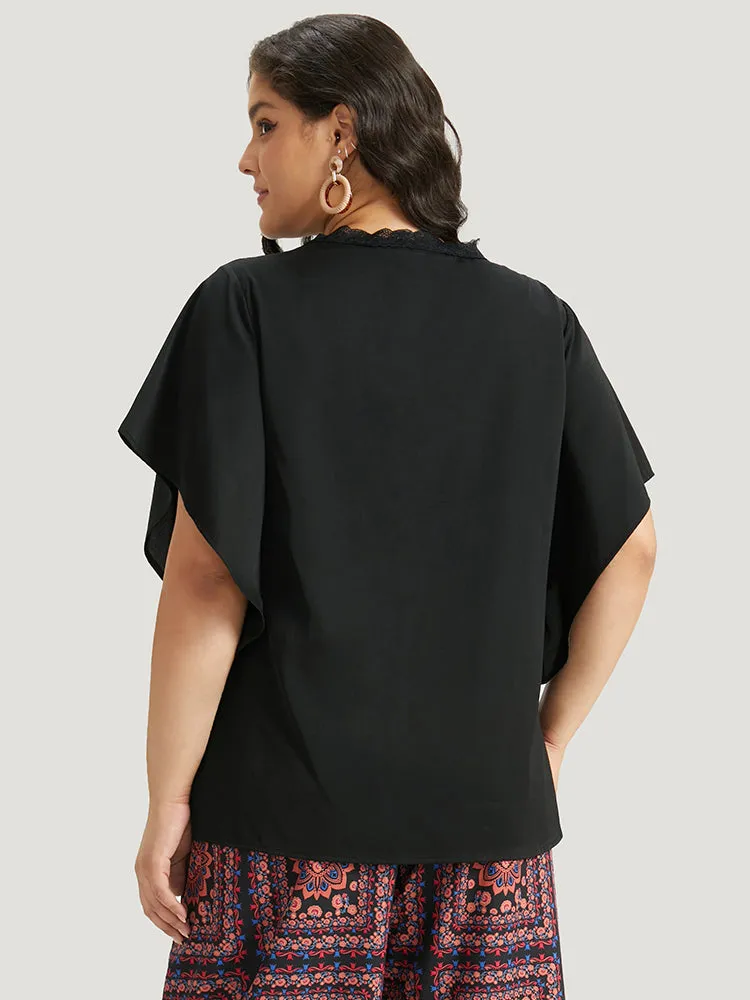 Solid Guipure Lace Flutter Sleeve Blouse sold by Bloomchic product image thumbnail 5