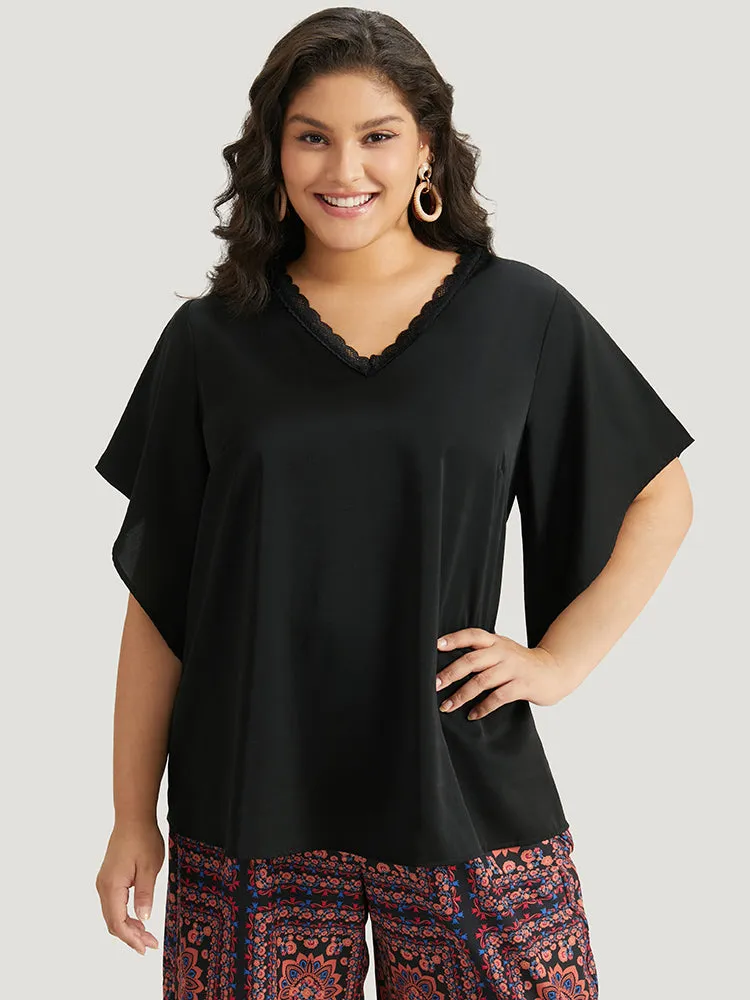 Solid Guipure Lace Flutter Sleeve Blouse sold by Bloomchic product image thumbnail 3