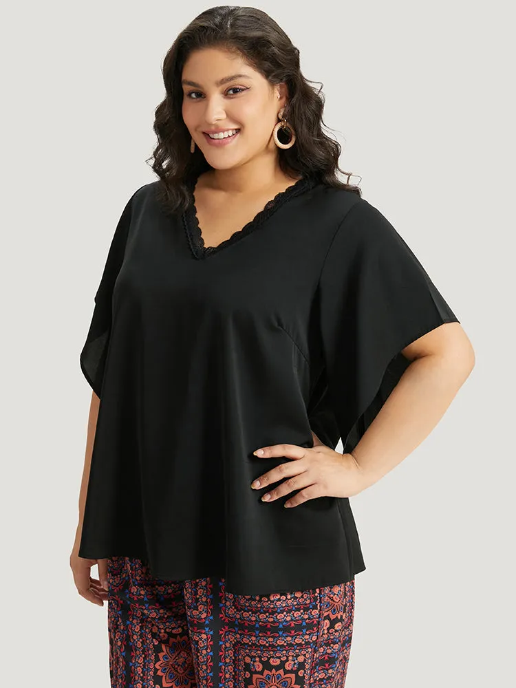 Solid Guipure Lace Flutter Sleeve Blouse sold by Bloomchic product image thumbnail 4