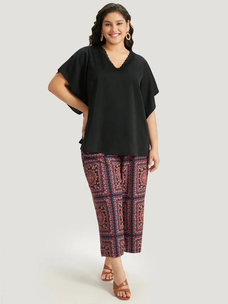 Solid Guipure Lace Flutter Sleeve Blouse sold by Bloomchic product image thumbnail 2