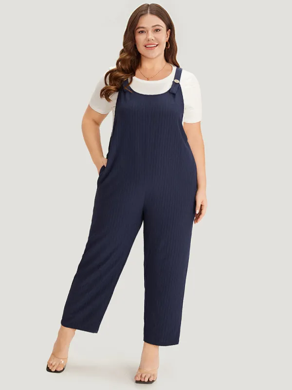 Solid Button Patchwork Pocket Cami Jumpsuit sold by Bloomchic