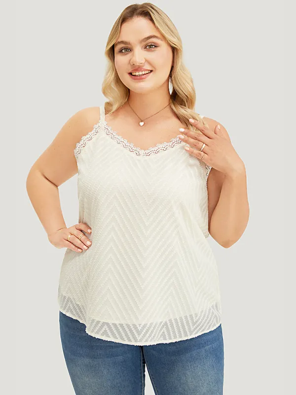 Plain Geometric Lace Trim Cami Top sold by Bloomchic