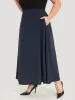Plain Pocket Plicated Detail Elastic Waist Skirt sold by Bloomchic