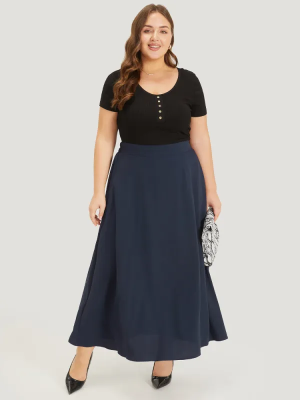 Plain Pocket Plicated Detail Elastic Waist Skirt sold by Bloomchic