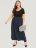 Plain Pocket Plicated Detail Elastic Waist Skirt sold by Bloomchic