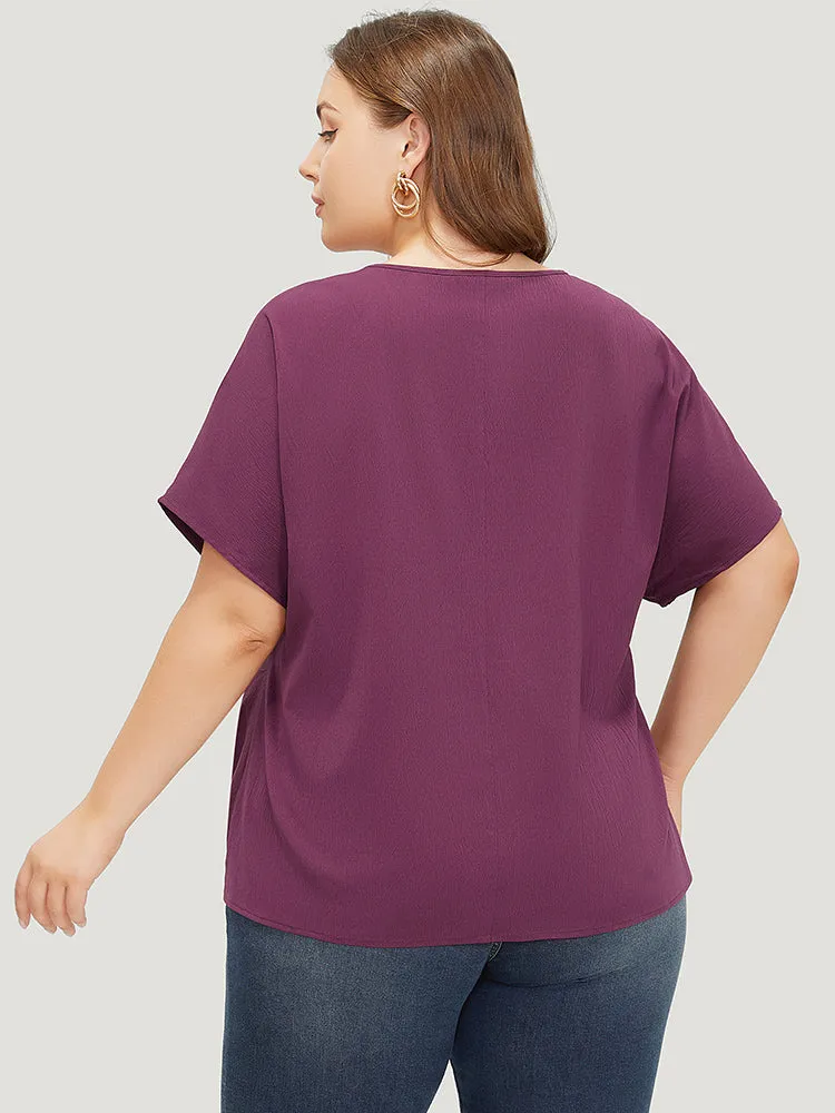 Solid Lace Insert Dolman Sleeve Knot Hem Blouse sold by Bloomchic product image thumbnail 5