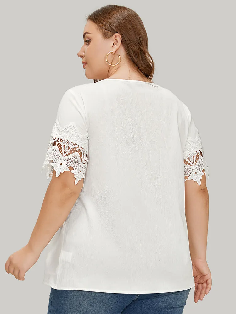 Solid Round Neck Guipure Lace Blouse sold by Bloomchic product image thumbnail 5