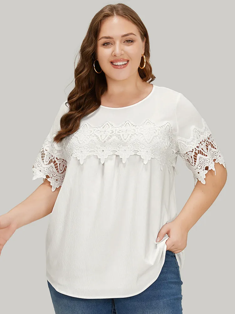 Solid Round Neck Guipure Lace Blouse sold by Bloomchic product image thumbnail 3