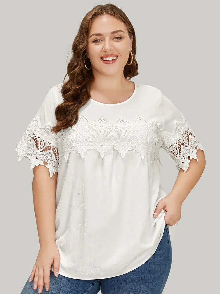 Solid Round Neck Guipure Lace Blouse sold by Bloomchic product image thumbnail 2