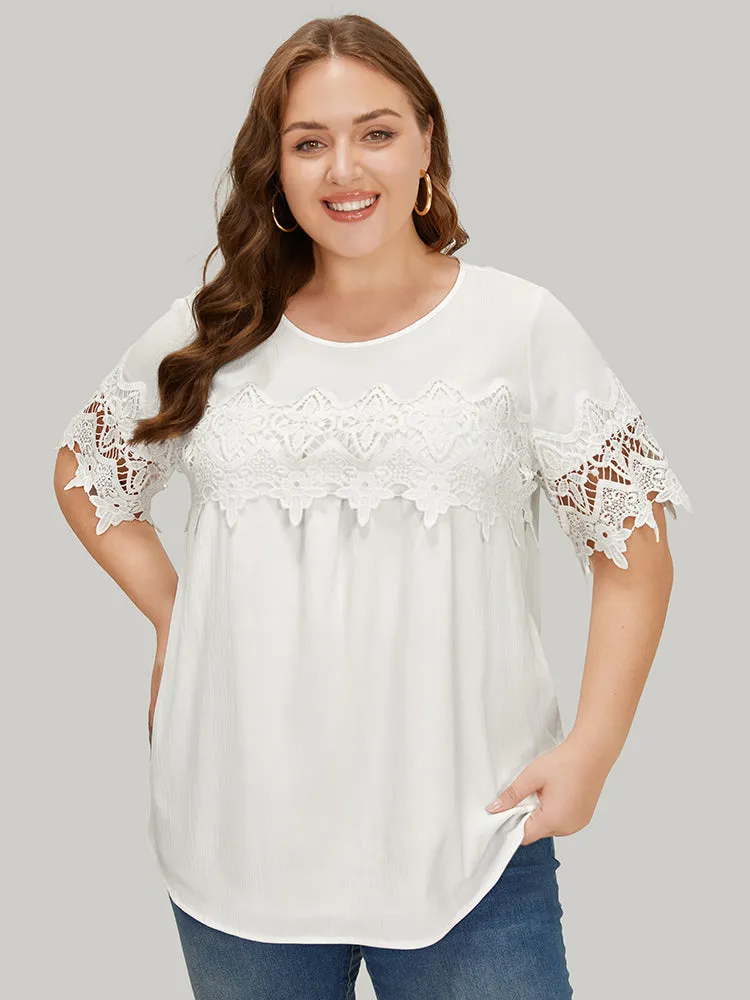 Solid Round Neck Guipure Lace Blouse sold by Bloomchic product image thumbnail 4