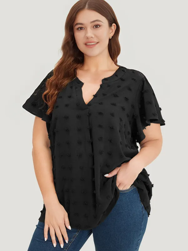 Polka Dot Notched Neck Flutter Sleeve Blouse sold by Bloomchic