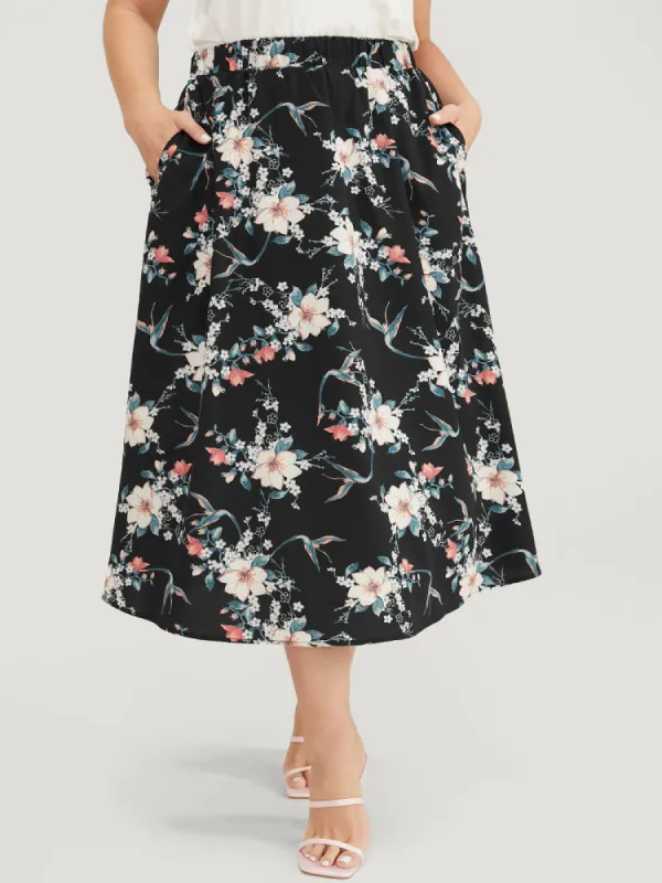Floral Pocket Flutter Hem Cropped Skirt sold by Bloomchic