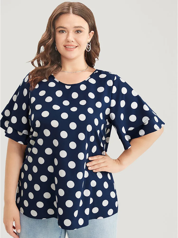 Polka Dot Ruffle Tiered Sleeve Blouse sold by Bloomchic