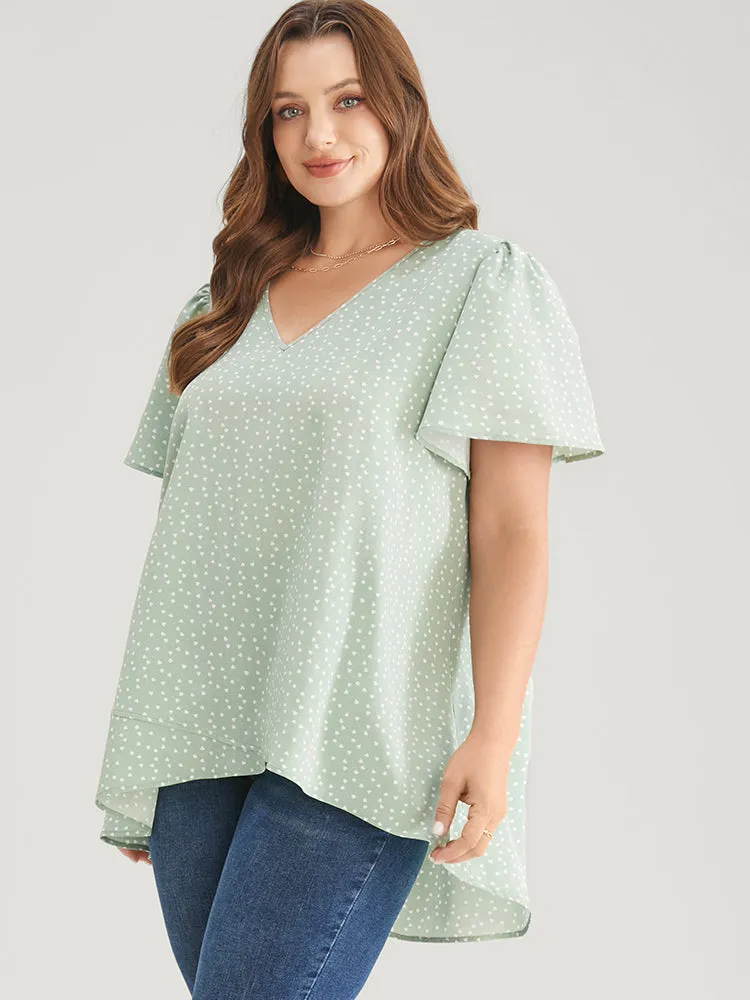 Heart Print Ruffle Sleeve Asymmetrical Hem Blouse sold by Bloomchic product image thumbnail 5