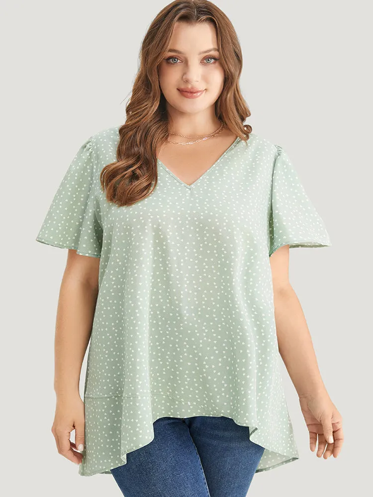 Heart Print Ruffle Sleeve Asymmetrical Hem Blouse sold by Bloomchic product image thumbnail 3