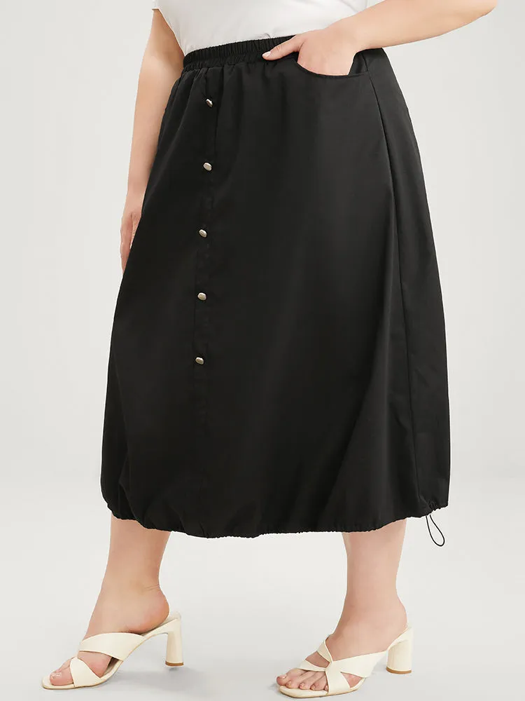 Solid Pocket Button Detail Drawstring Hem Skirt sold by Bloomchic product image thumbnail 2
