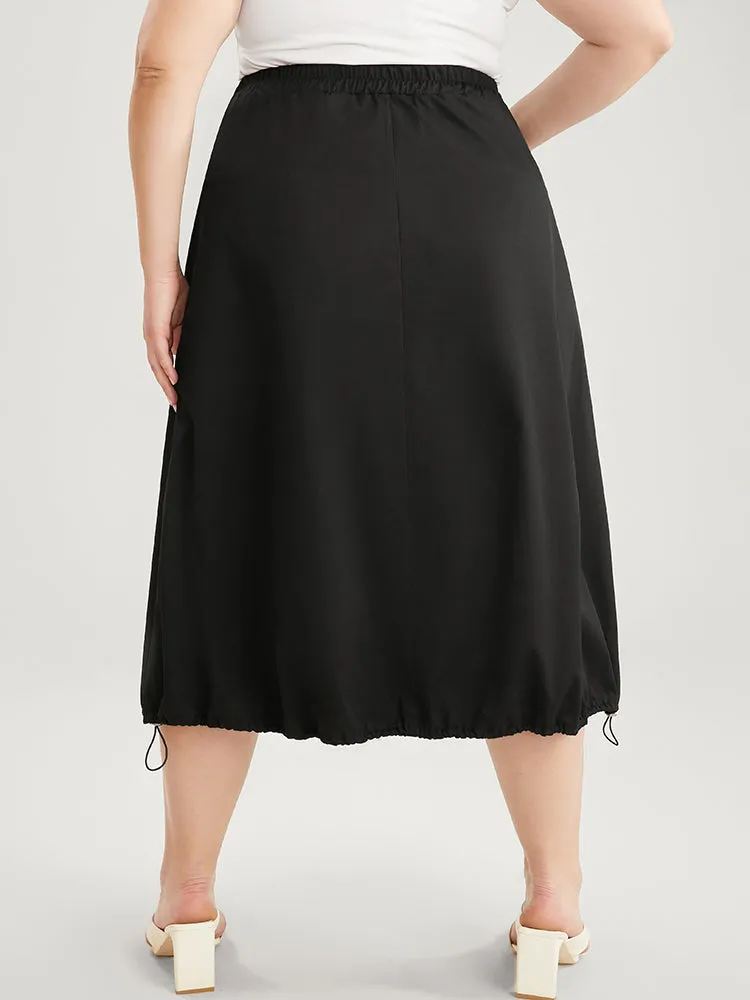 Solid Pocket Button Detail Drawstring Hem Skirt sold by Bloomchic product image thumbnail 4