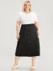 Solid Pocket Button Detail Drawstring Hem Skirt sold by Bloomchic
