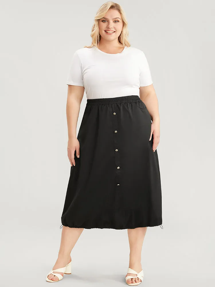 Solid Pocket Button Detail Drawstring Hem Skirt sold by Bloomchic product image thumbnail 3