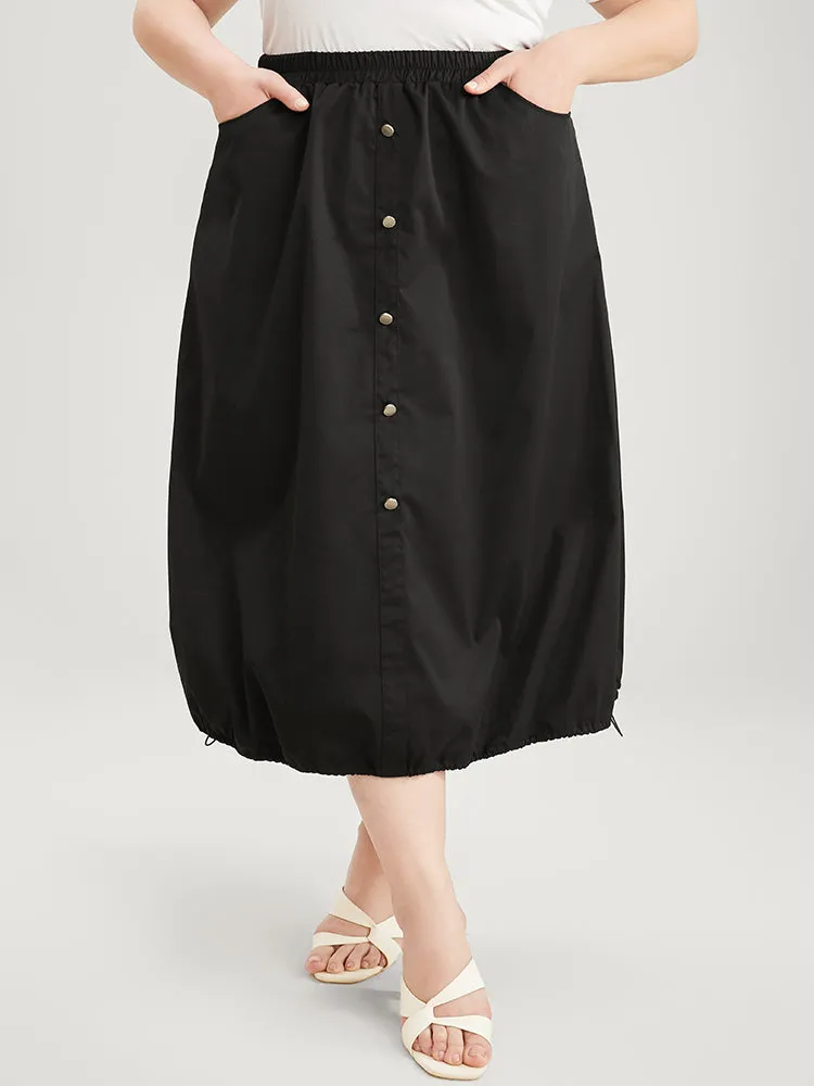 Solid Pocket Button Detail Drawstring Hem Skirt sold by Bloomchic