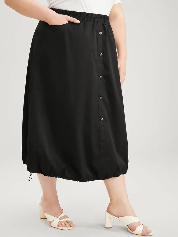 Solid Pocket Button Detail Drawstring Hem Skirt sold by Bloomchic product image thumbnail 5