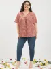 Floral Print Mesh Ruffle Sleeve Button Detail V Neck Blouse sold by Bloomchic