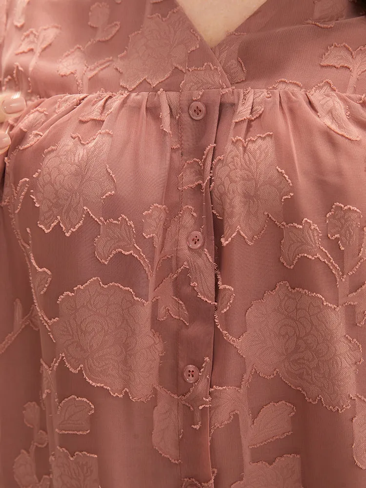 Floral Print Mesh Ruffle Sleeve Button Detail V Neck Blouse sold by Bloomchic product image thumbnail 5