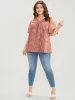 Floral Print Mesh Ruffle Sleeve Button Detail V Neck Blouse sold by Bloomchic