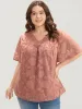 Floral Print Mesh Ruffle Sleeve Button Detail V Neck Blouse sold by Bloomchic