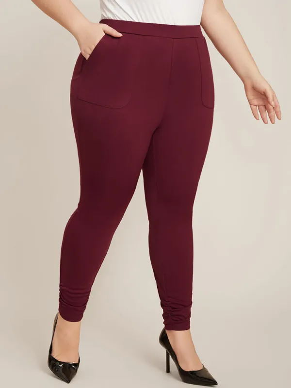 Plain Pocket Elastic Waist Ruched Hem Skinny Pants sold by Bloomchic
