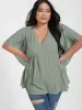 Solid Polka Dot V Neck Flutter Sleeve Blouse sold by Bloomchic