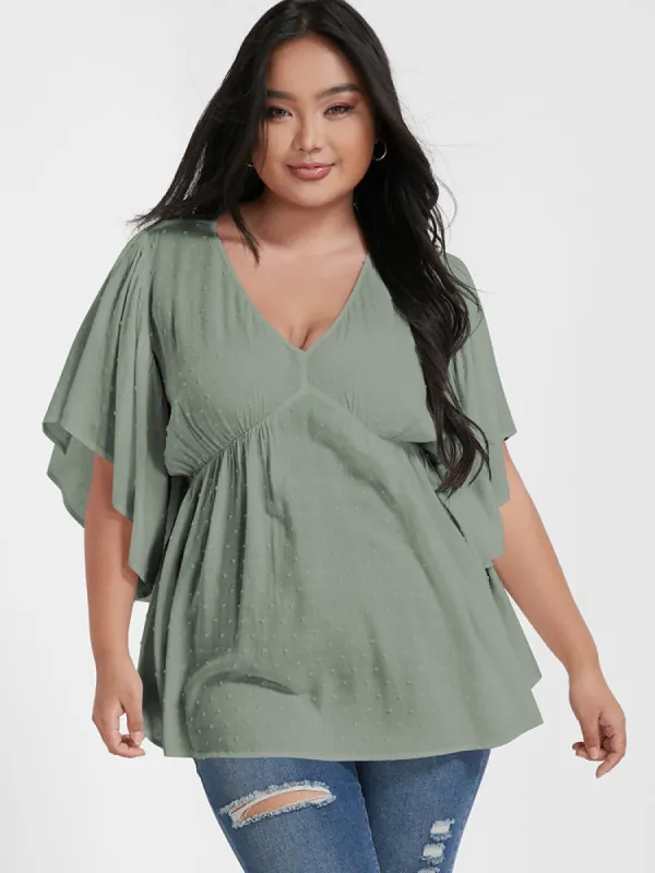 Solid Polka Dot V Neck Flutter Sleeve Blouse sold by Bloomchic