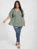 Solid Polka Dot V Neck Flutter Sleeve Blouse sold by Bloomchic