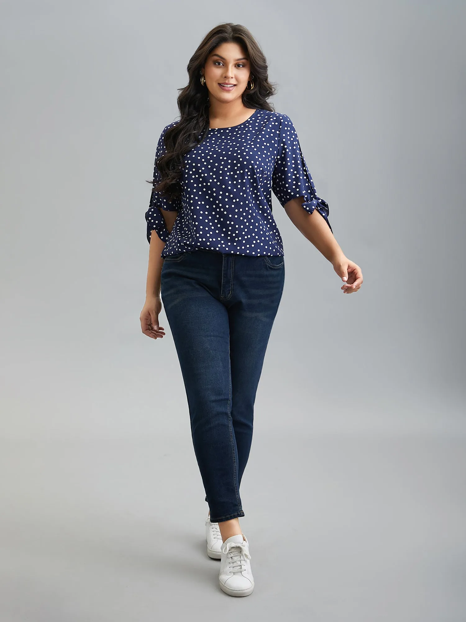 Polka Dots Round Neck Sleeve-Tie Blouse sold by Bloomchic product image thumbnail 2