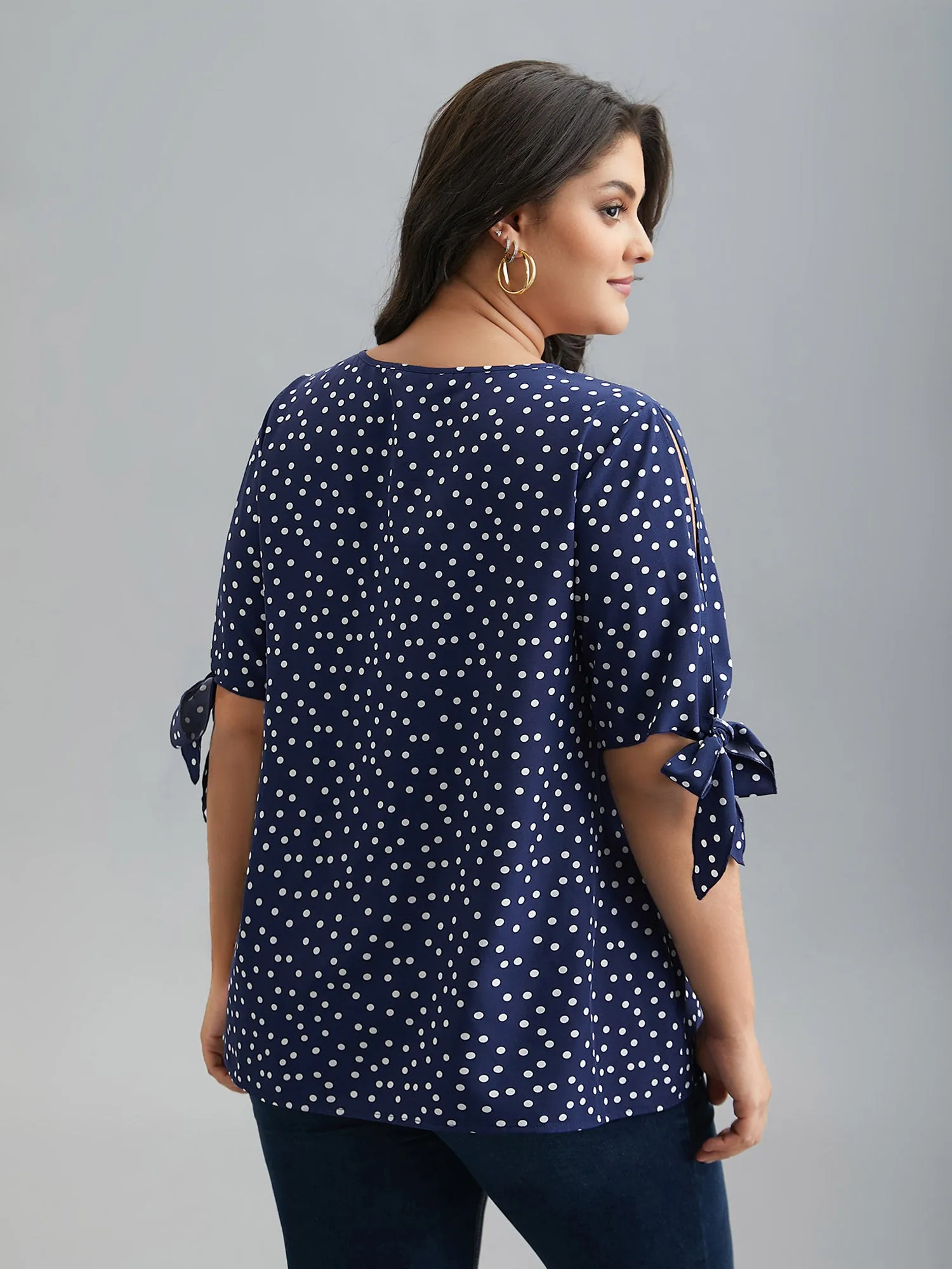 Polka Dots Round Neck Sleeve-Tie Blouse sold by Bloomchic product image thumbnail 5