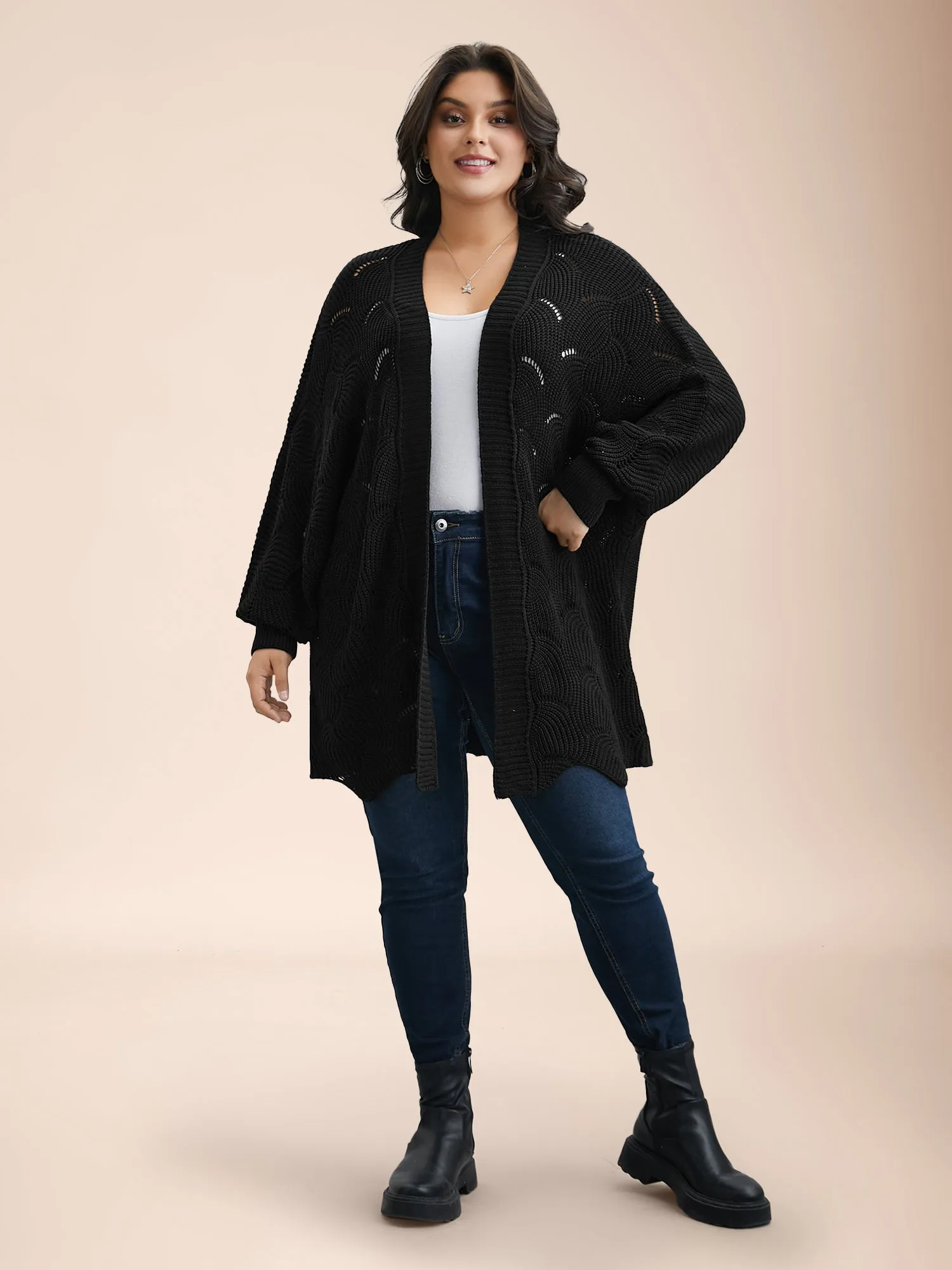 Textured Cut-Out Open-Front Cardigan sold by Bloomchic product image thumbnail 3