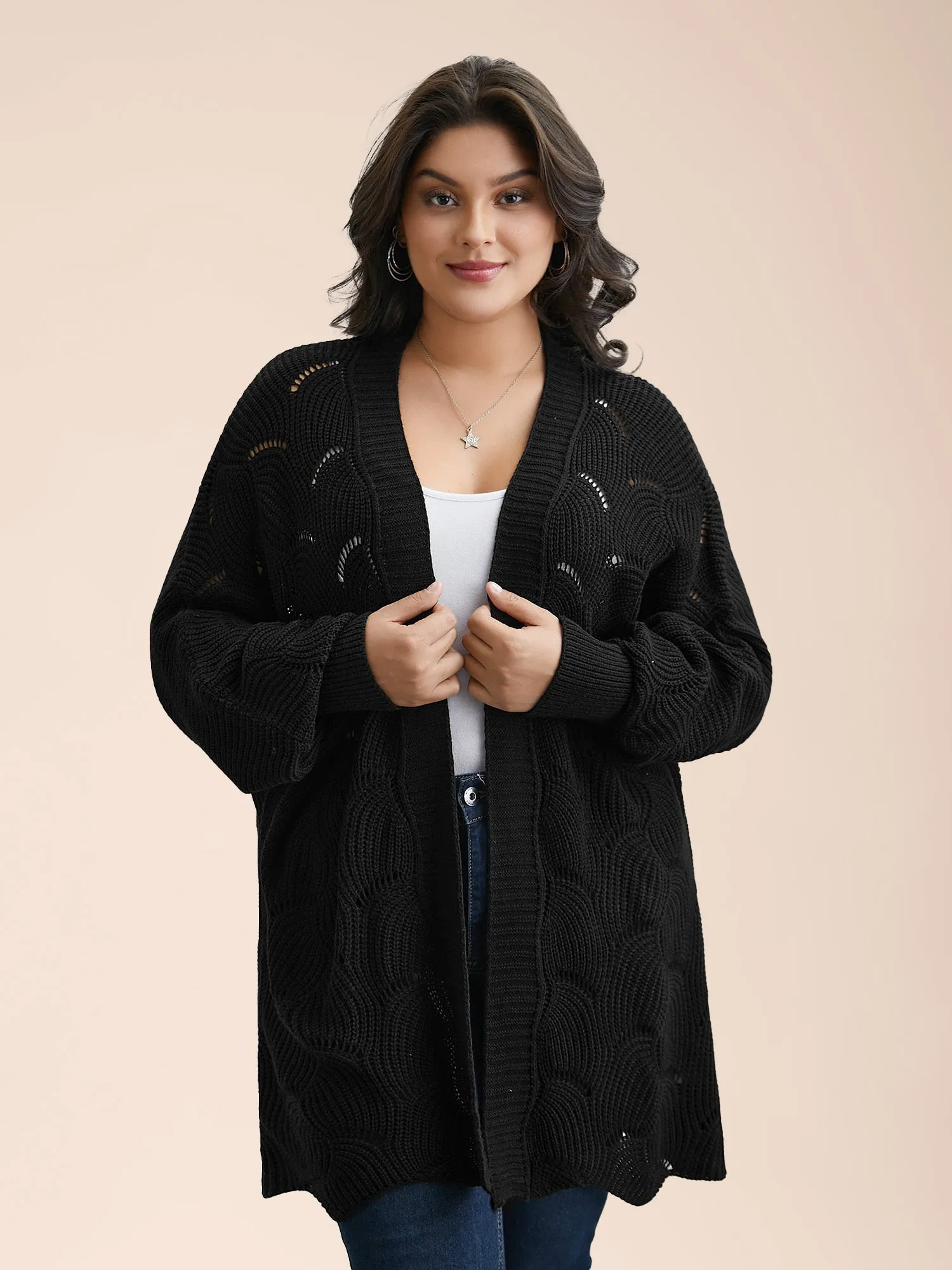 Textured Cut-Out Open-Front Cardigan sold by Bloomchic product image thumbnail 4