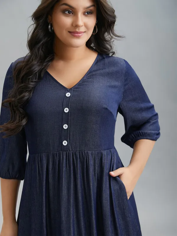 V-Neck Button Tiered Maxi Dress sold by Bloomchic