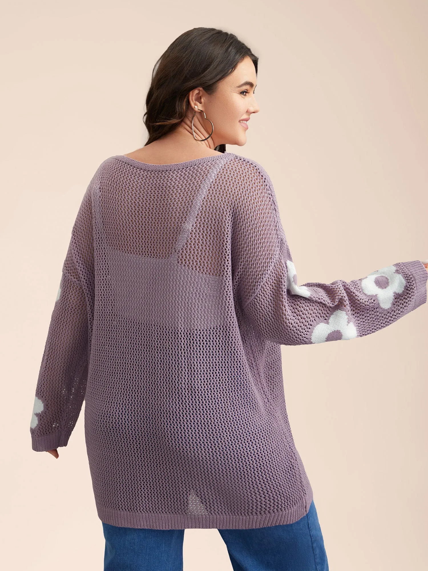 Floral Jacquard Cut-Out Ribbed Pullover sold by Bloomchic product image thumbnail 2
