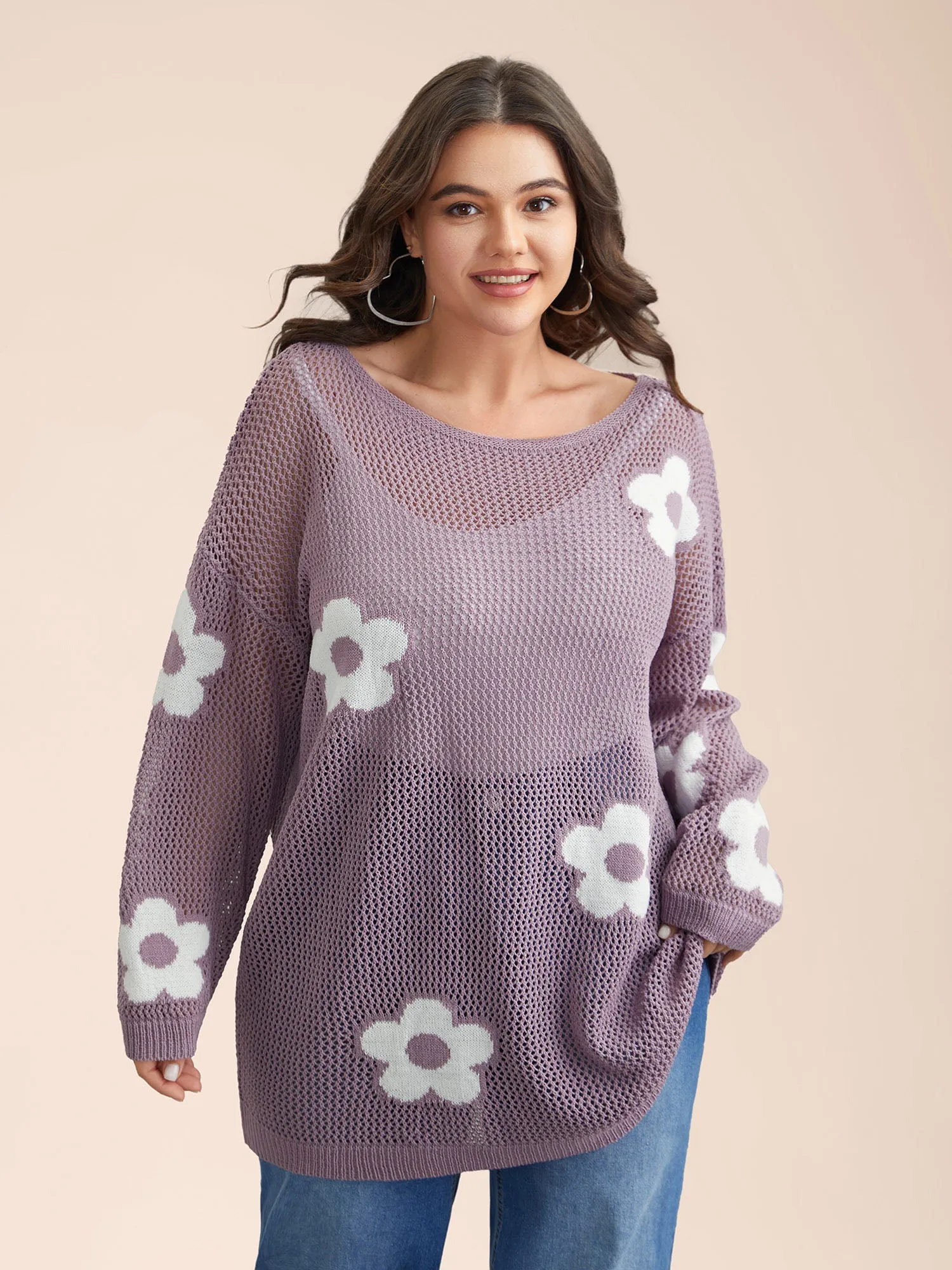 Floral Jacquard Cut-Out Ribbed Pullover sold by Bloomchic product image thumbnail 4